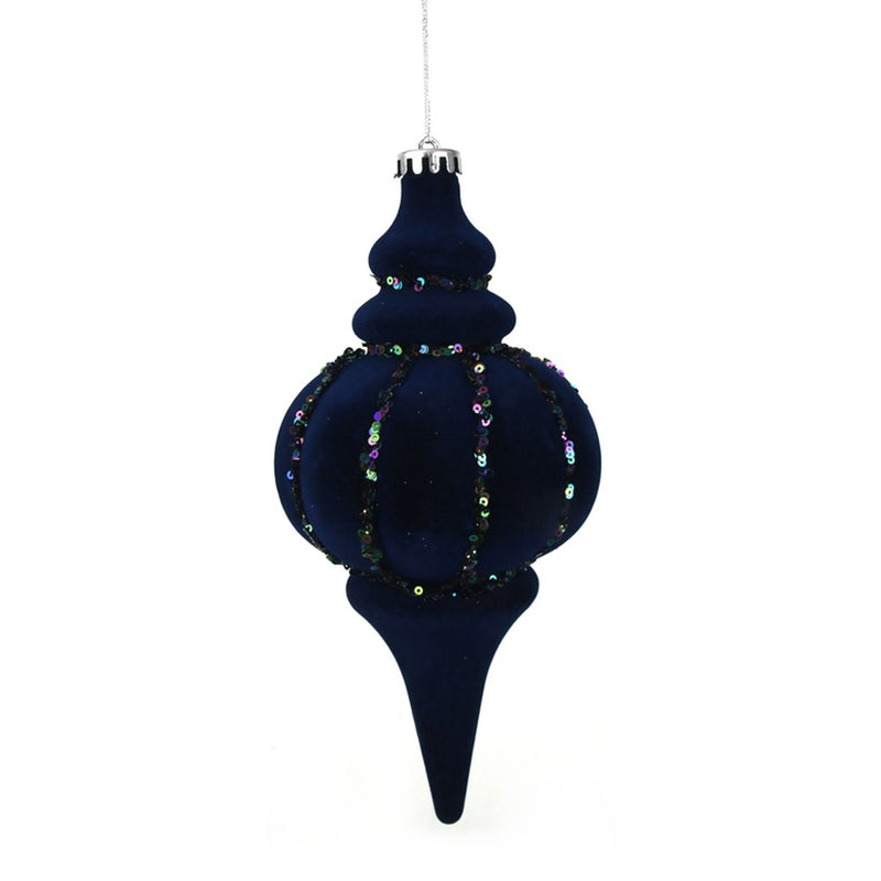 navy flocked Christmas finial 25 x 12cm