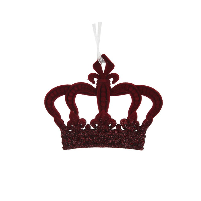 burgundy flocked crown Christmas ornament 9 x 11.5cm