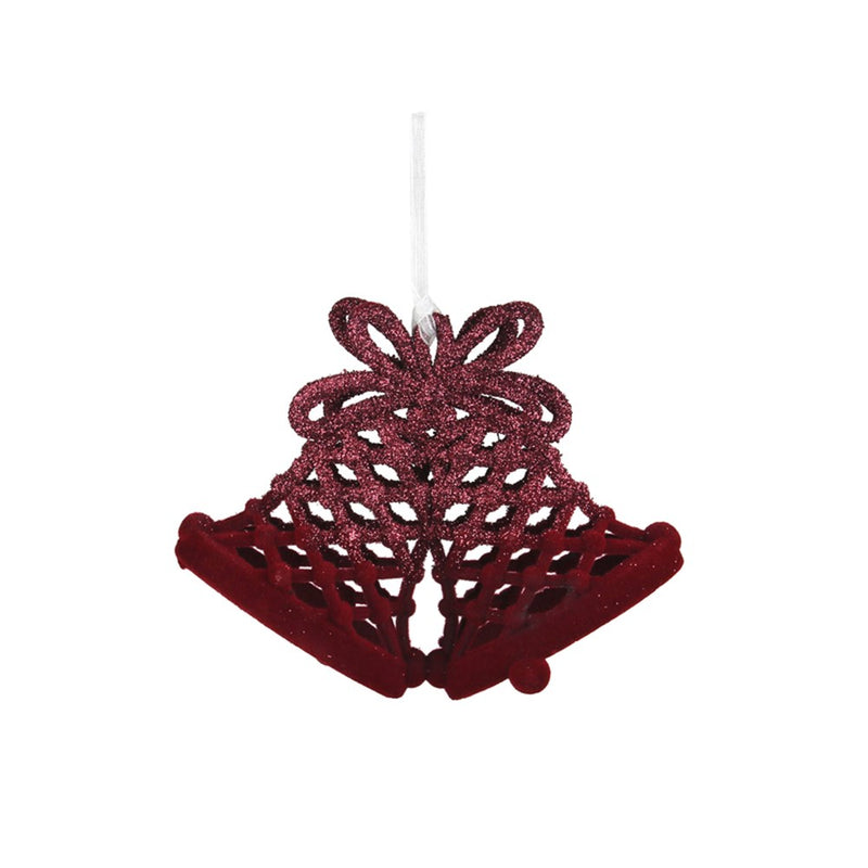 11cm burgundy flocked bell Christmas tree decoration