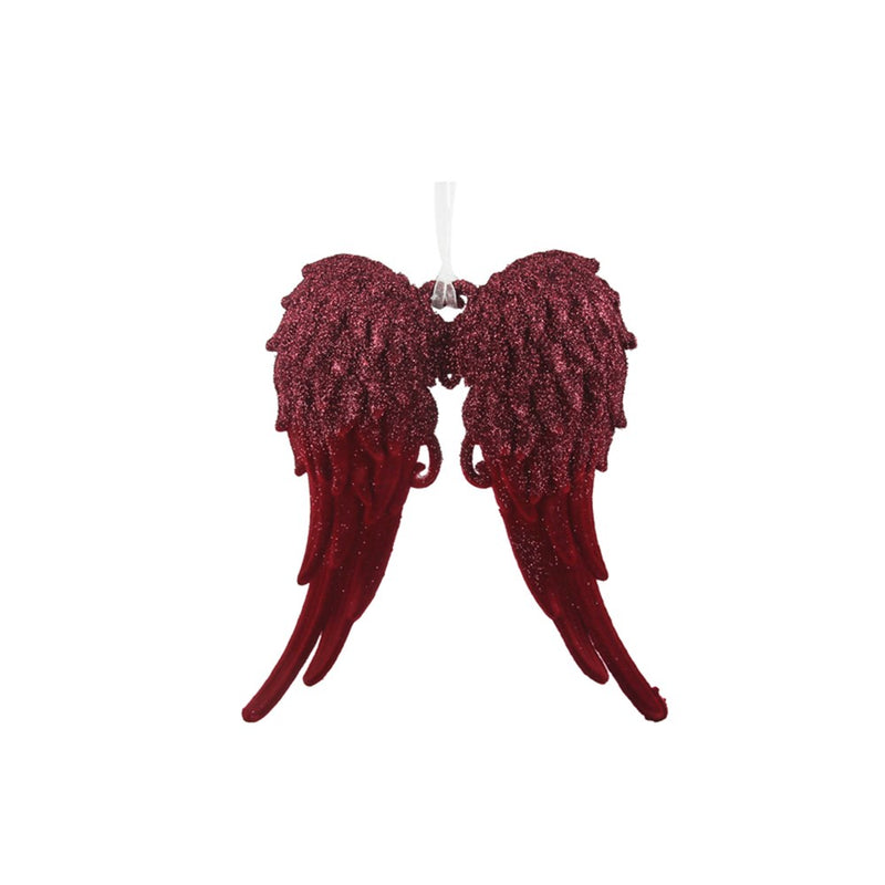 burgundy flocked angel wings Christmas tree ornament