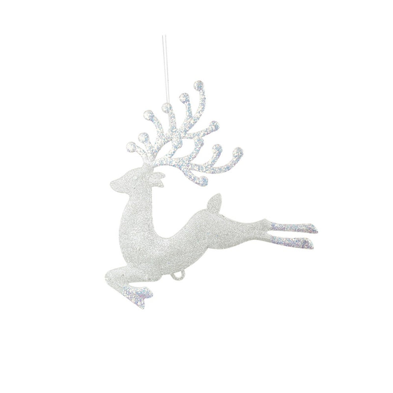 30cm white glitter Christmas reindeer decoration