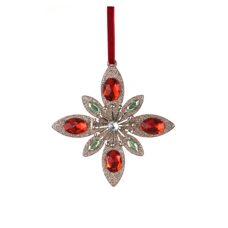 champagne glitter star ornament with red jewels