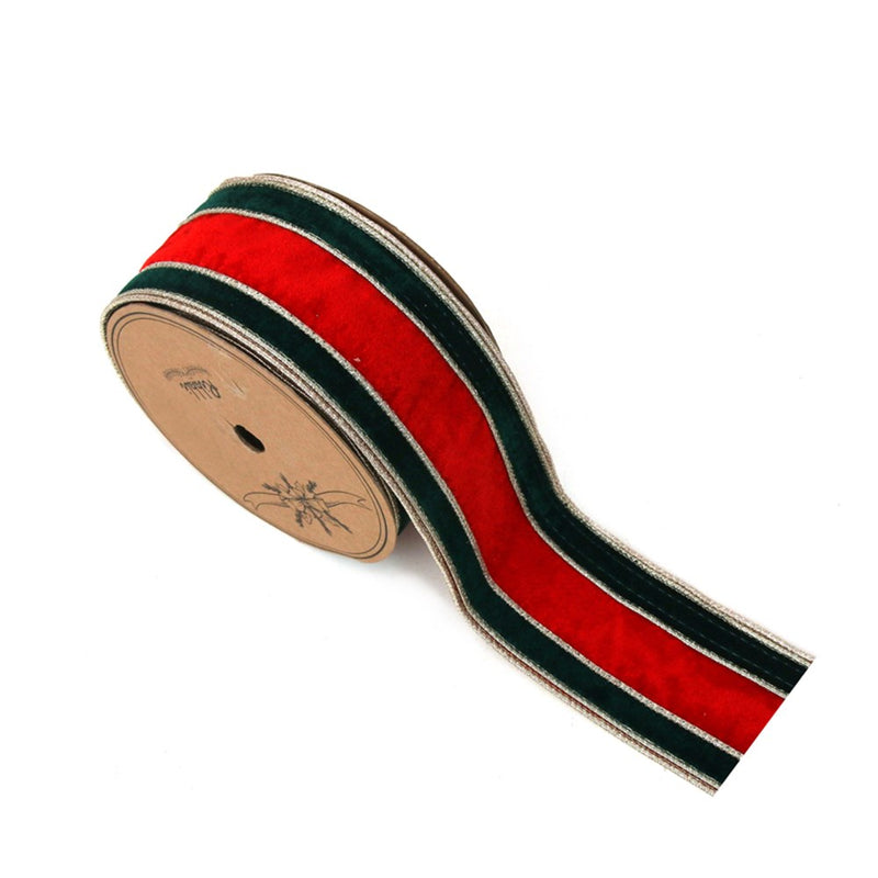 red and green velvet wired Christmas ribbon 6.3cm x 5m