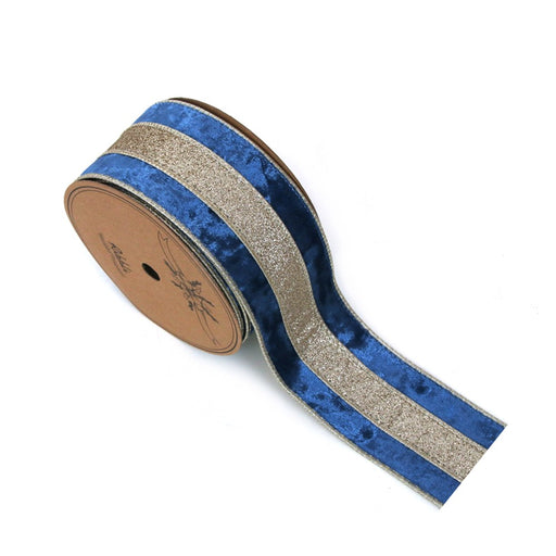 pale blue and champagne velvet wired Christmas ribbon 6.3cm x 5m