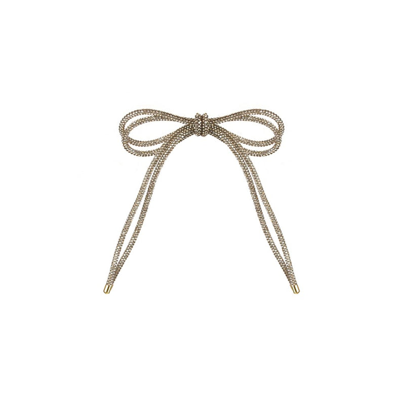 champagne diamante double Christmas bow 15 x 18cm