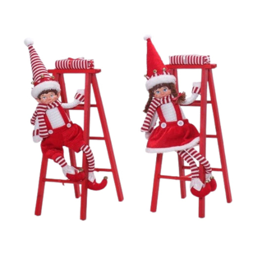 Ronis Porcelin Face Elf On Ladder Him And Her Set Of 2 45cm