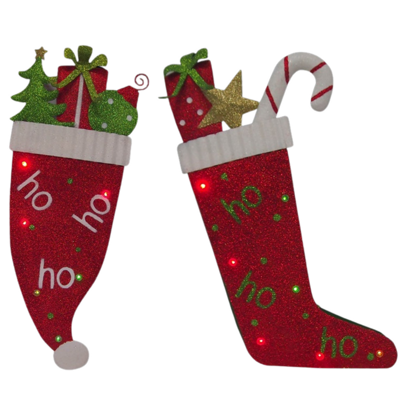 Metal Glitter Hat and Stocking with LED