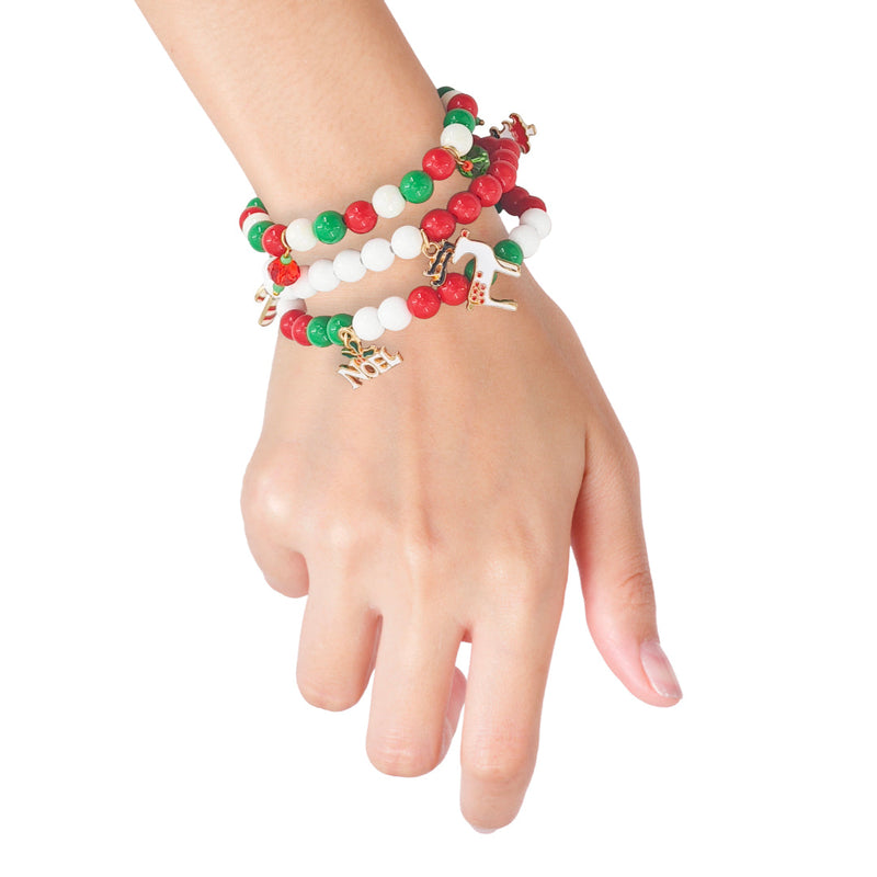 Christmas Bead Charm Bracelet 3pk Assorted 3