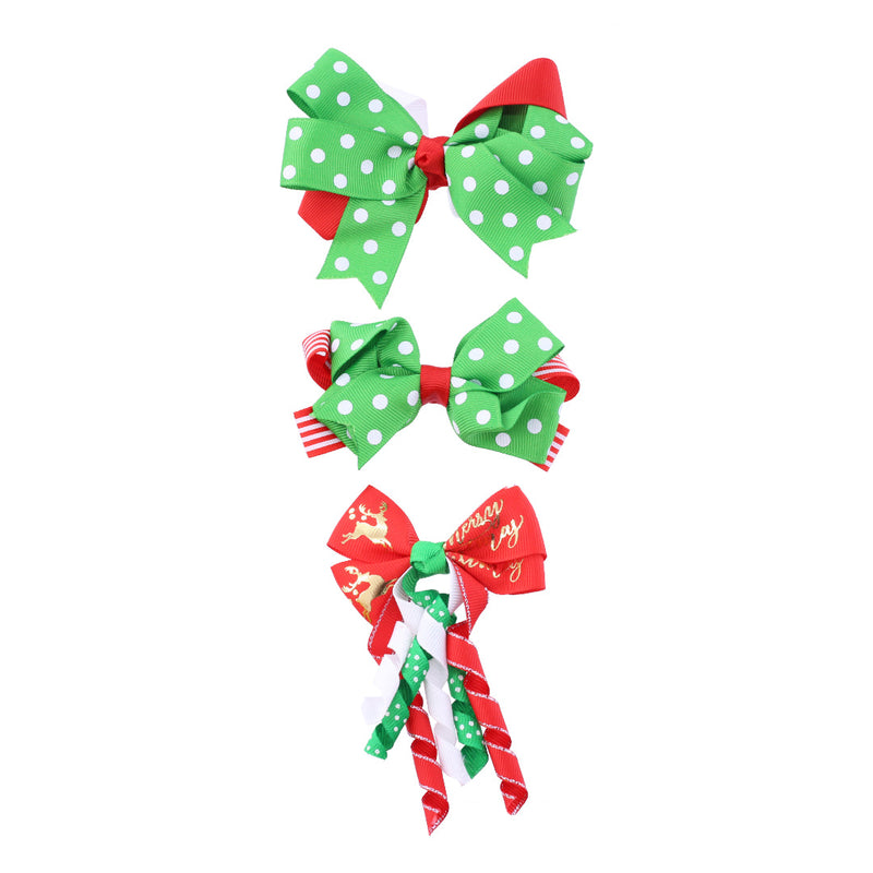 Hair Clips Ribbon Bow 3pk Assorted 3