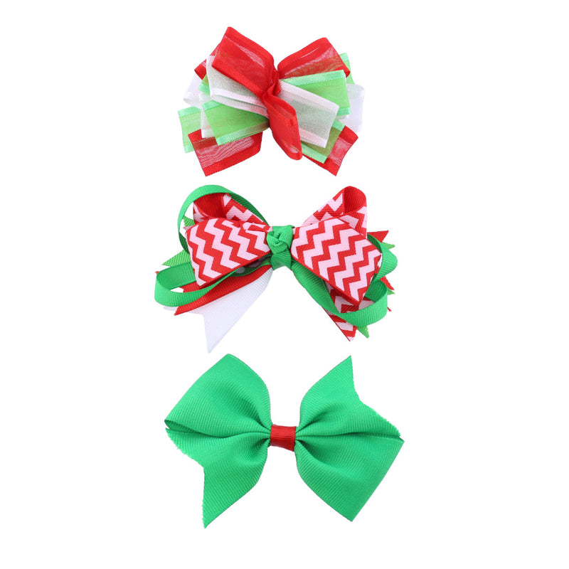 Hair Clips Ribbon Bow 3pk Assorted 4