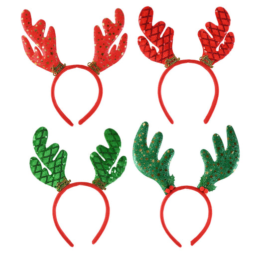 Headband Velvet/Glitter Antler Assorted