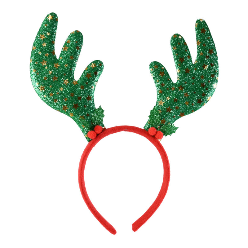 Headband Velvet/Glitter Antler Assorted 3