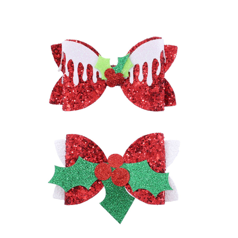 Hair Clip Glitter Bow 2pk Assorted 2