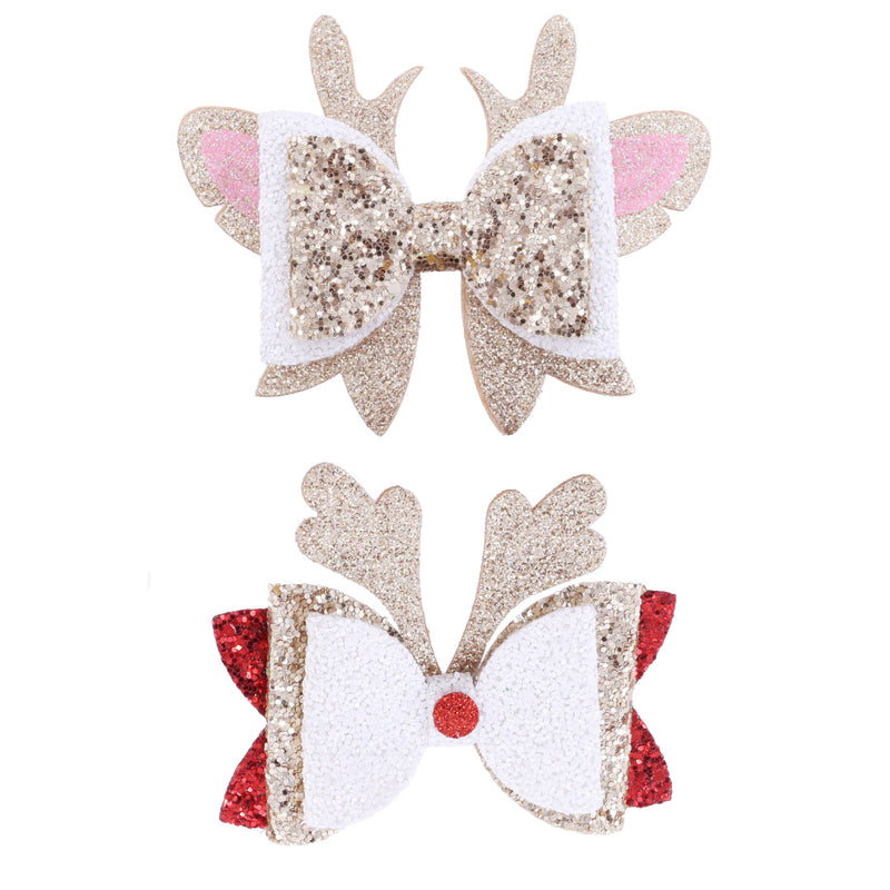 Hair Clip Glitter Bow 2pk Assorted 3