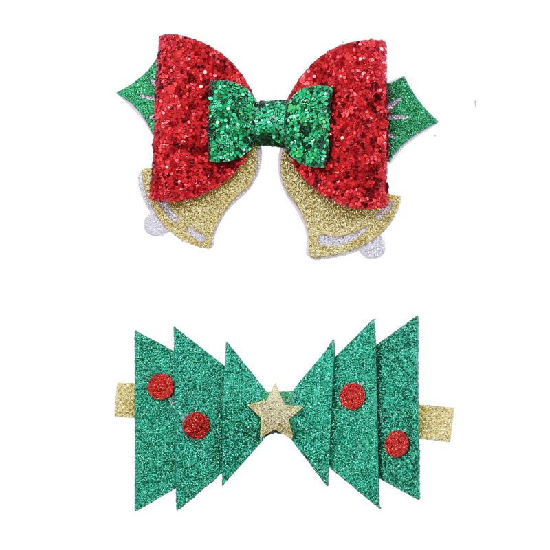 Hair Clip Glitter Bow 2pk Assorted 4