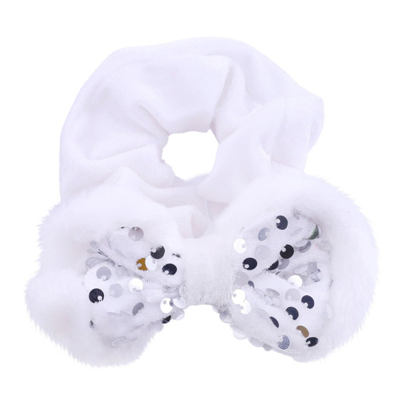 Hair Scrunchie Snow Sequin Bow Assorted 4