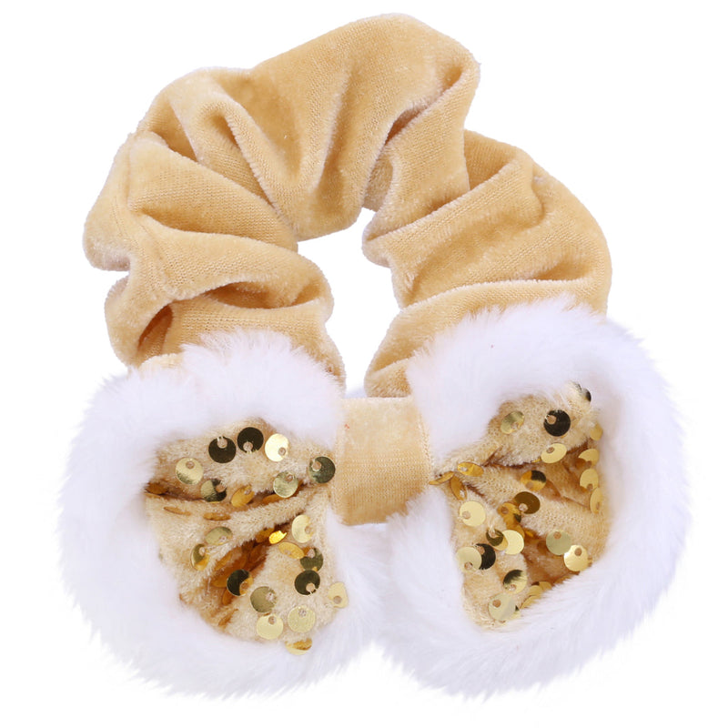 Hair Scrunchie Snow Sequin Bow Assorted 5