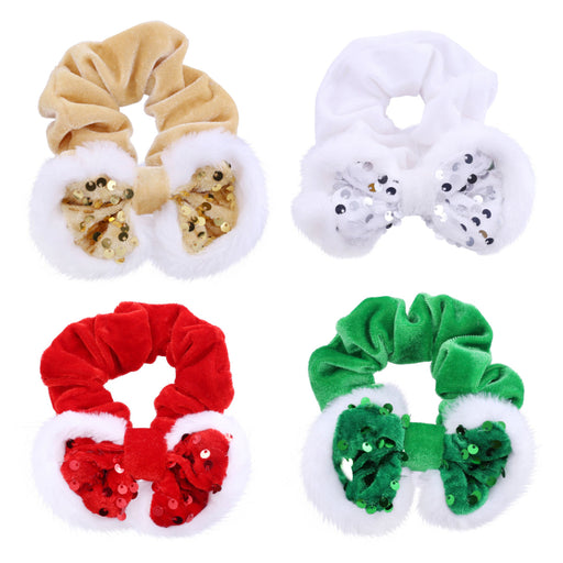 Hair Scrunchie Snow Sequin Bow Assorted
