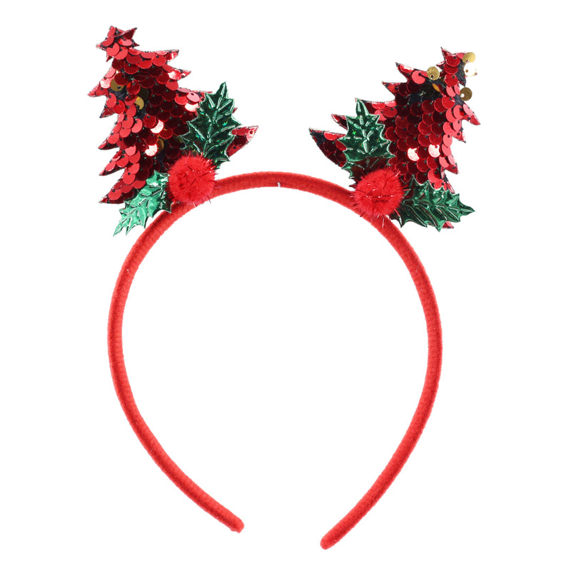Headband Sequin Holly Trees Assorted 3
