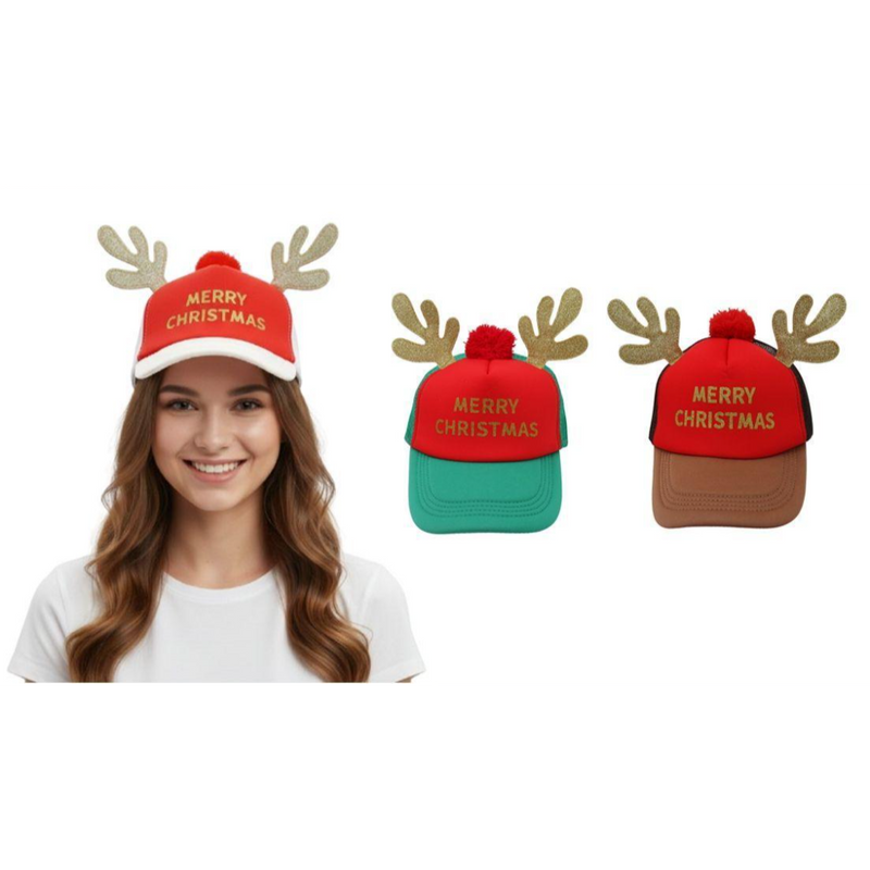 Assorted Christmas baseball cap with glitter antlers