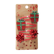 Hair Clip Red-Green Deco 4pk Assorted 4