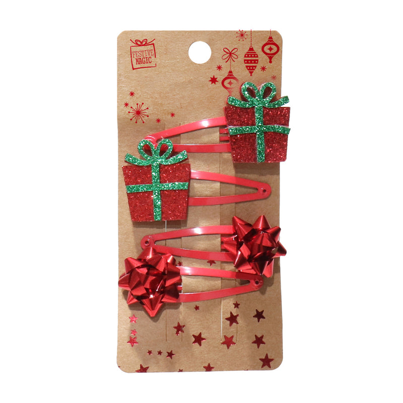 Hair Clip Red-Green Deco 4pk Assorted 4