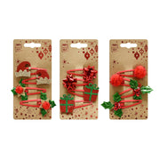Hair Clip Red-Green Deco 4pk Assorted