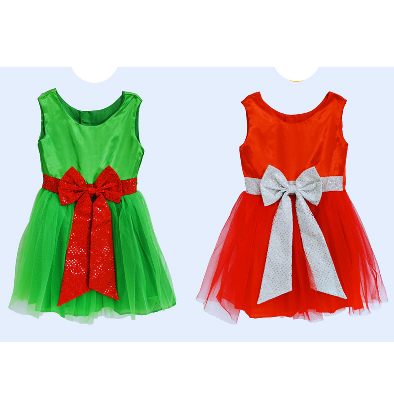 Christmas Dress Girls Satin Bow 5-8 Asstd