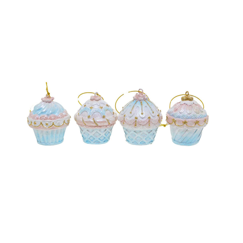 Ronis Christmas Hanging Décor Pink/Blue Cupcake Ornaments 4 Assorted