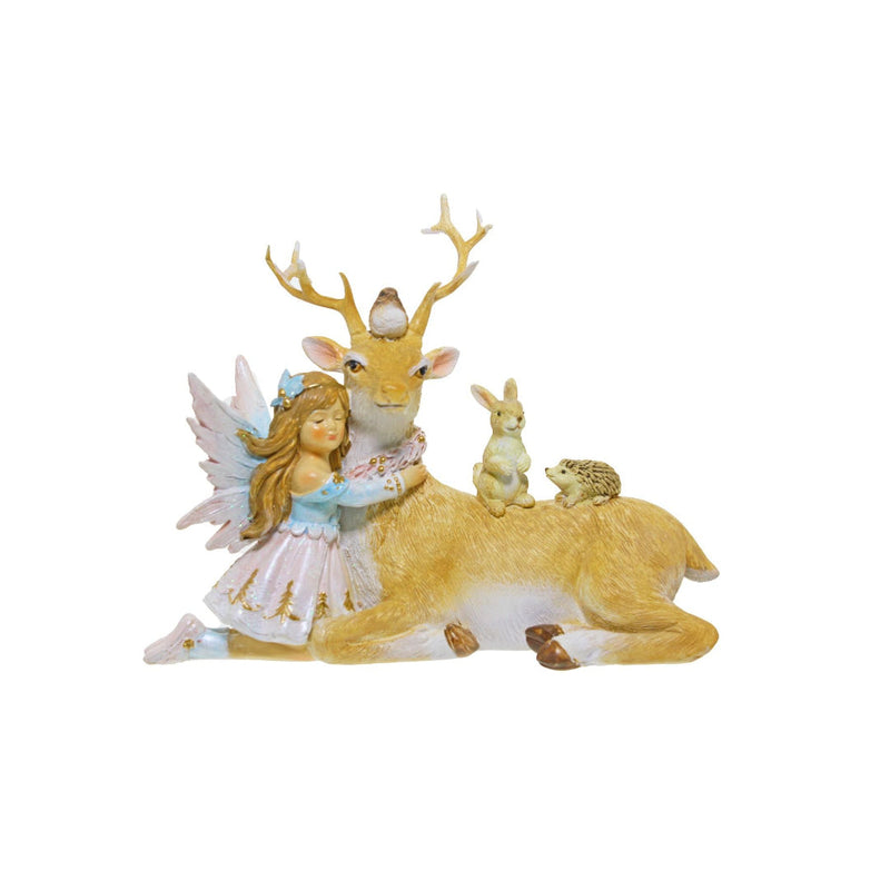 Ronis Pink/Blue Sitting Fairy & Deer