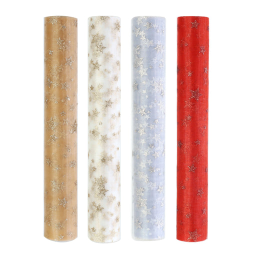 Runner Organza Stars Roll 3m Assorted