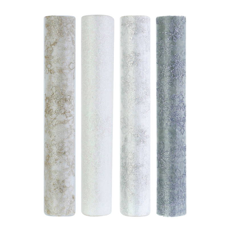 Runner Organza Snowflake Roll 3m Assorted