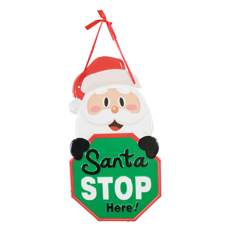Hanging Metal Santa Stop Sign