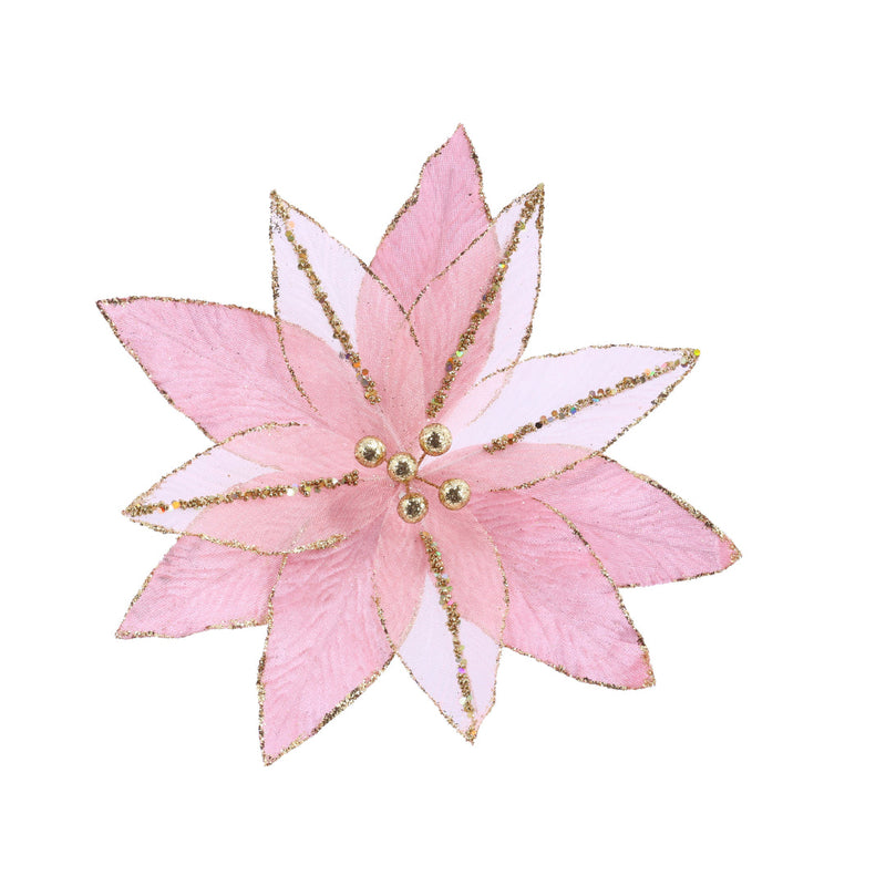 Velvet Sheer Poinsettia Clip Assorted 2