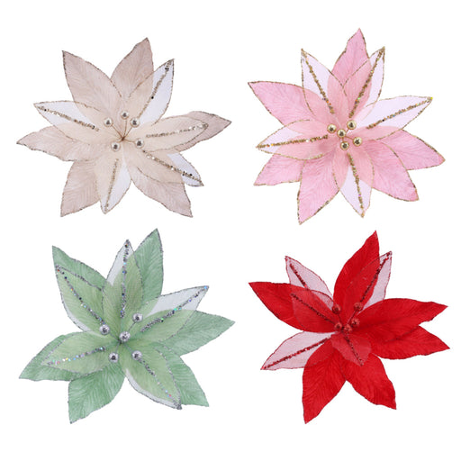 Velvet Sheer Poinsettia Clip Assorted