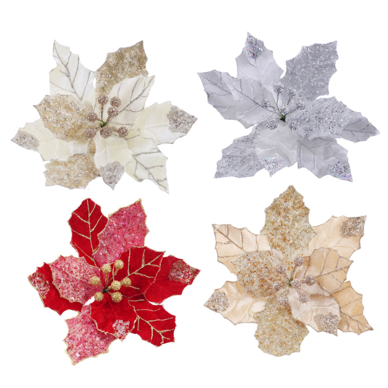 Luxury Poinsettia Beaded Clip Assorted