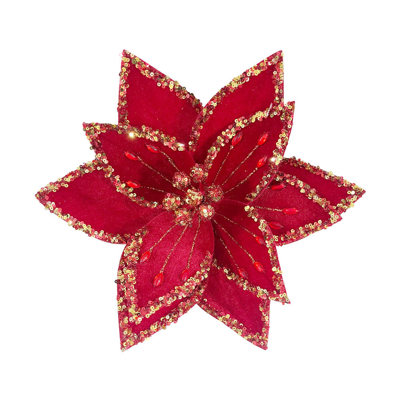 Deluxe Jewel Poinsettia Clip Assorted 3