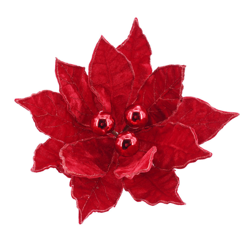 Poinsettia Red Baubles Clip Assorted 3
