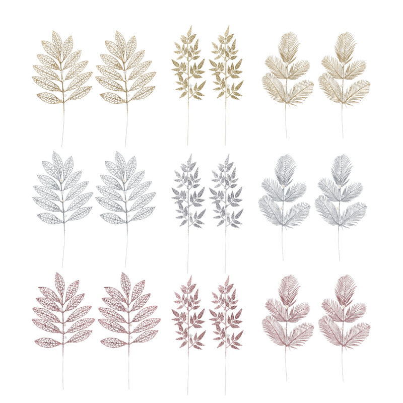 Glitter Leaf Pearl Pick 2pk 40cm Assorted