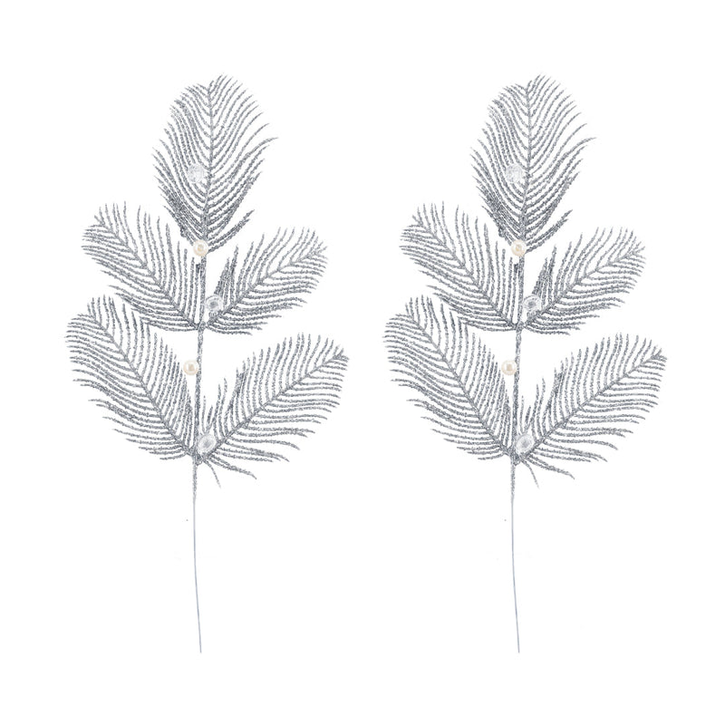 Glitter Leaf Pearl Pick 2pk 40cm Assorted 3