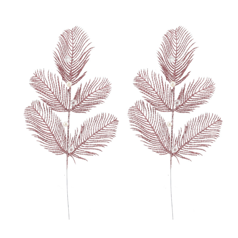Glitter Leaf Pearl Pick 2pk 40cm Assorted 4