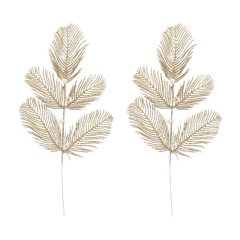 Glitter Leaf Pearl Pick 2pk 40cm Assorted 5