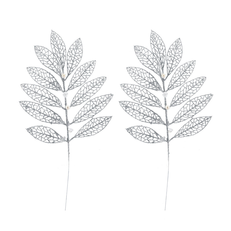 Glitter Leaf Pearl Pick 2pk 40cm Assorted 6