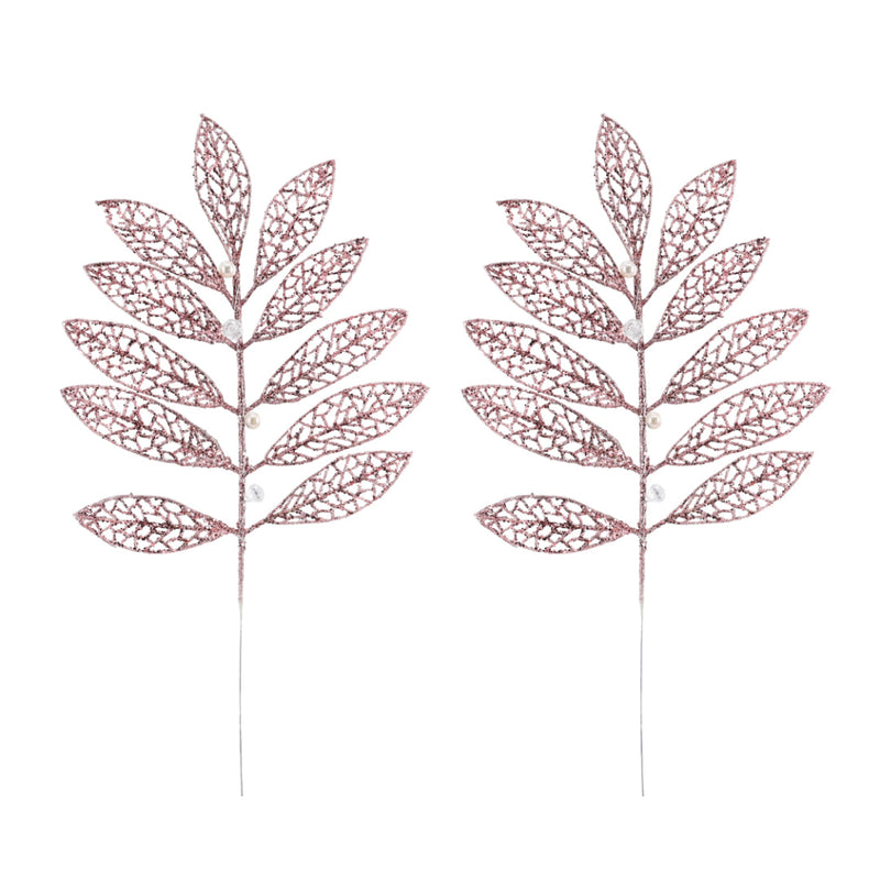 Glitter Leaf Pearl Pick 2pk 40cm Assorted 8