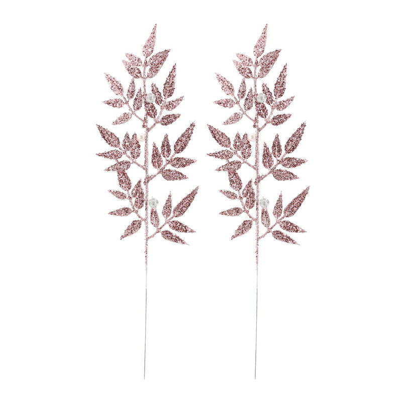 Glitter Leaf Pearl Pick 2pk 40cm Assorted 9