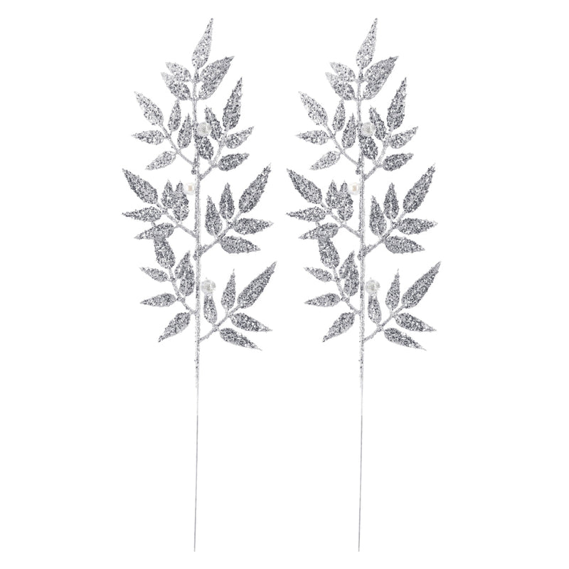 Glitter Leaf Pearl Pick 2pk 40cm Assorted 10