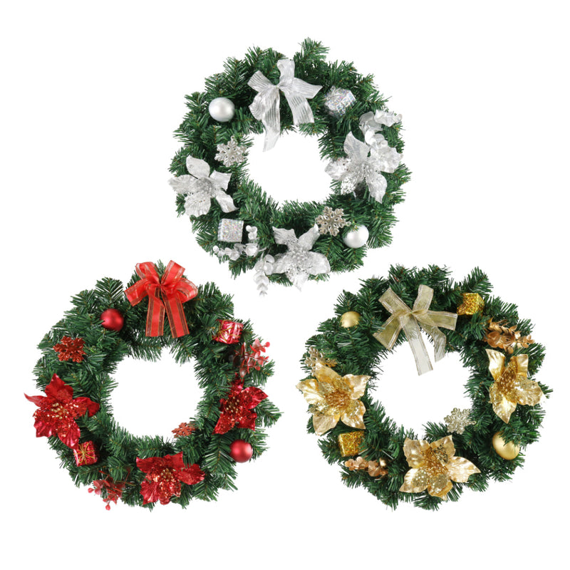 Pine Poinsettia Wreath 40cm Assorted
