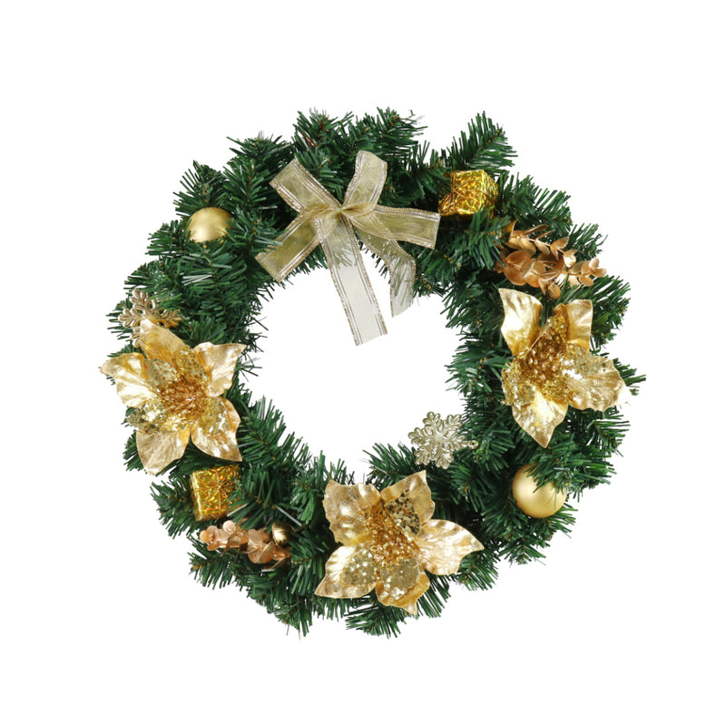Pine Poinsettia Wreath 40cm Assorted 4