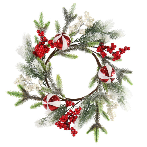 Pine Candycane Bauble Wreath 42cm