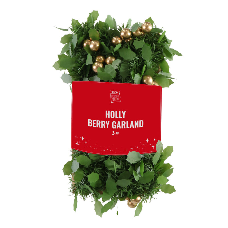Holly Berry Garland 3m Assorted 3